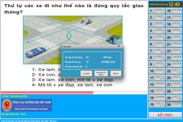 Thi lái xe b1 phần lý thuyết thí sinh cần đạt 27/30 câu và không sai câu điểm liệt