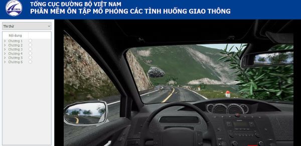 Phần thi mô phỏng gồm 10 tình huống lấy ngẫu nhiên trong 120 tình huống mô phỏng giao thông
