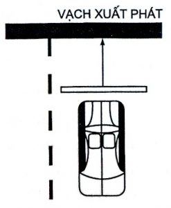 Sơ đồ kỹ thuật mô phỏng vị trí dừng xe tại vạch xuất phát trong bài thi đầu tiên của phần thi sa hình hạng B số sàn (B2 cũ)